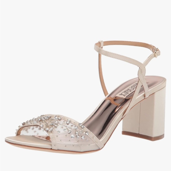 BADGLEY MISCHKA Blaine Satin Embellished‎ Open Toe Block Heel - Picture 1 of 8